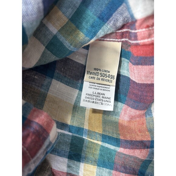 LL Bean Men’s Long Sleeve Orange Teal Plaid Flannel Button Down Size Large - Picture 4 of 4